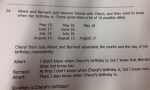 Cheryl Bernard and Albert birthday question